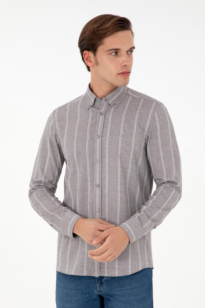Erkek Beyaz Çizgili Gri Gömlek