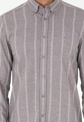 Erkek Beyaz Çizgili Gri Gömlek - 50296560009