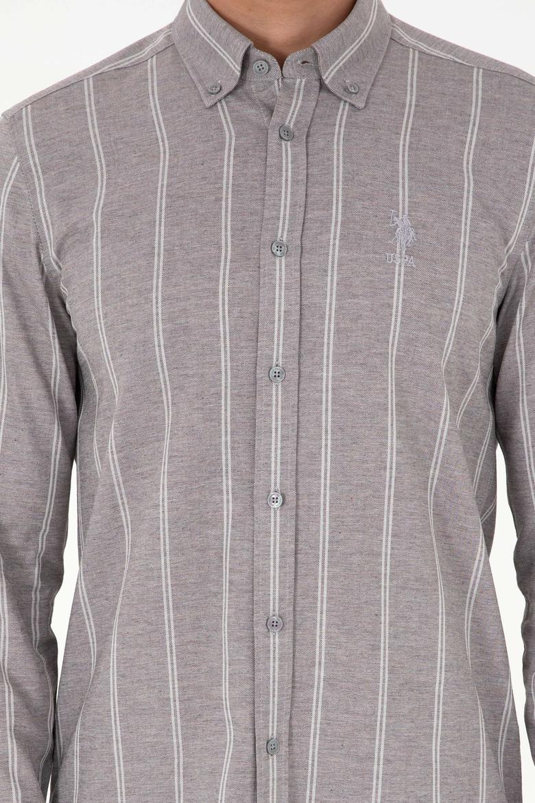Erkek Beyaz Çizgili Gri Gömlek - 50296560009