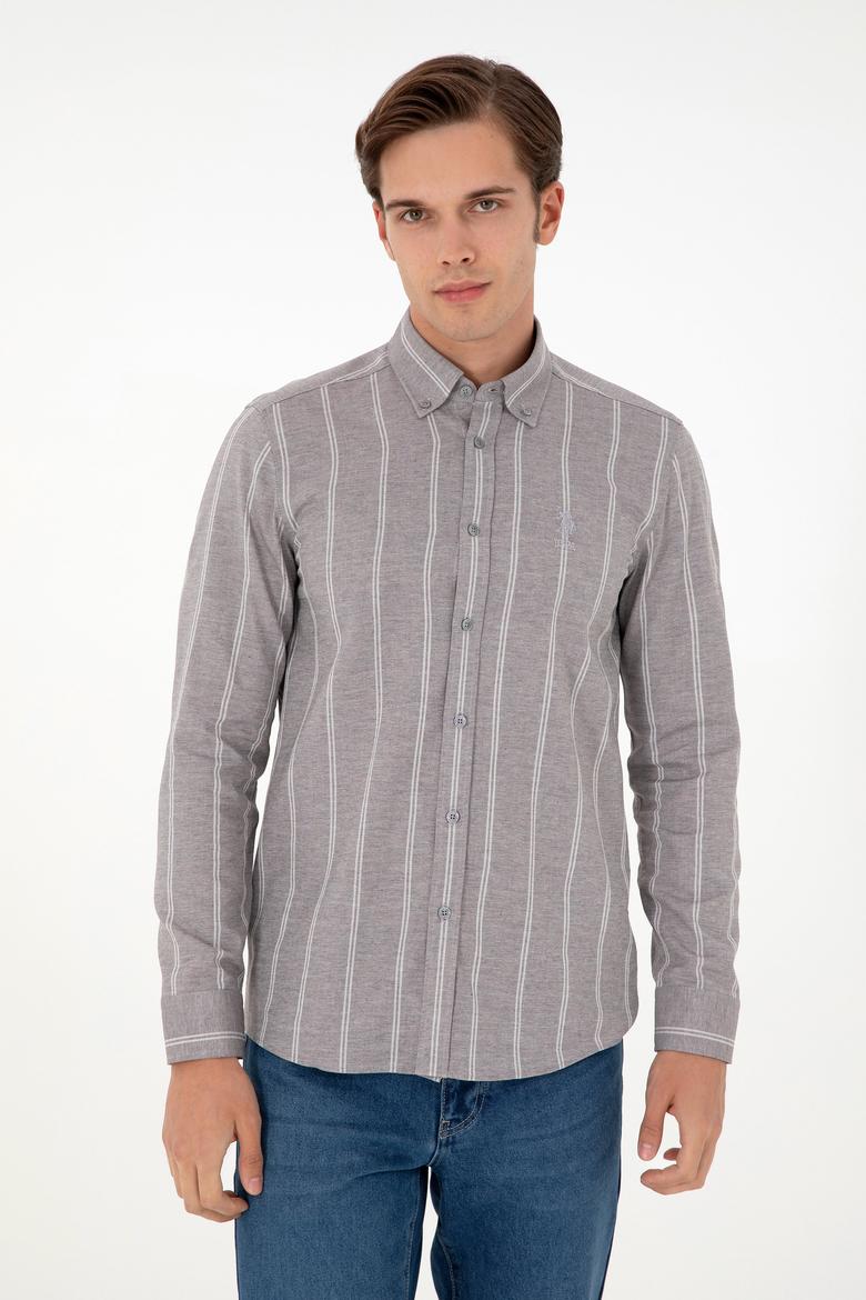 Erkek Beyaz Çizgili Gri Gömlek - 50296560009