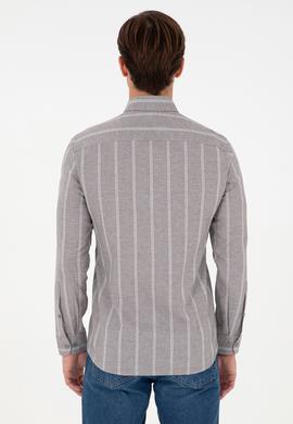 Erkek Beyaz Çizgili Gri Gömlek - 50296560009