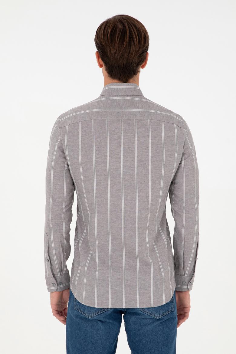 Erkek Beyaz Çizgili Gri Gömlek - 50296560009