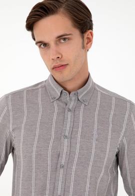Erkek Beyaz Çizgili Gri Gömlek - 50296560009