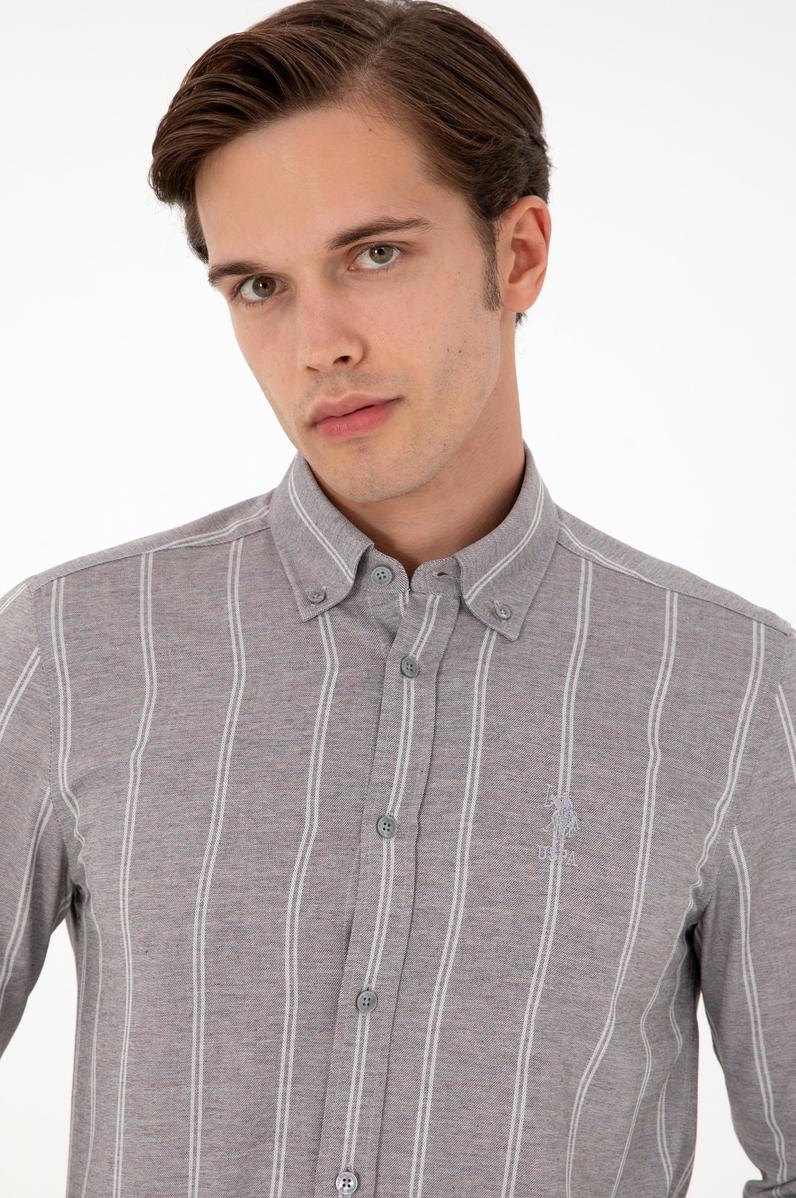 Erkek Beyaz Çizgili Gri Gömlek