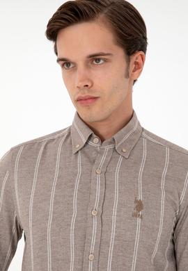 Erkek Beyaz Çizgili Kahverengi Gömlek - 50296560021
