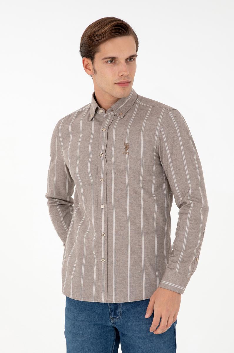 Erkek Beyaz Çizgili Kahverengi Gömlek