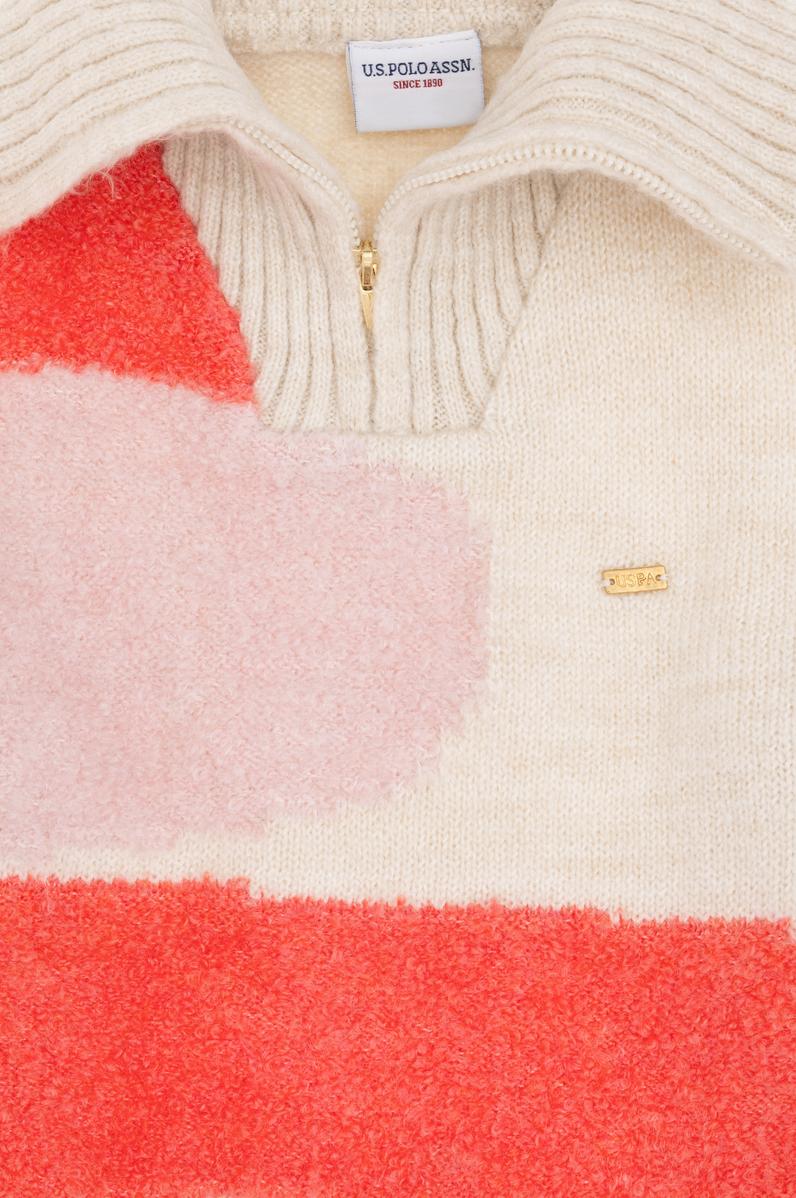 Kız Çocuk Krem Fermuarlı Kazak