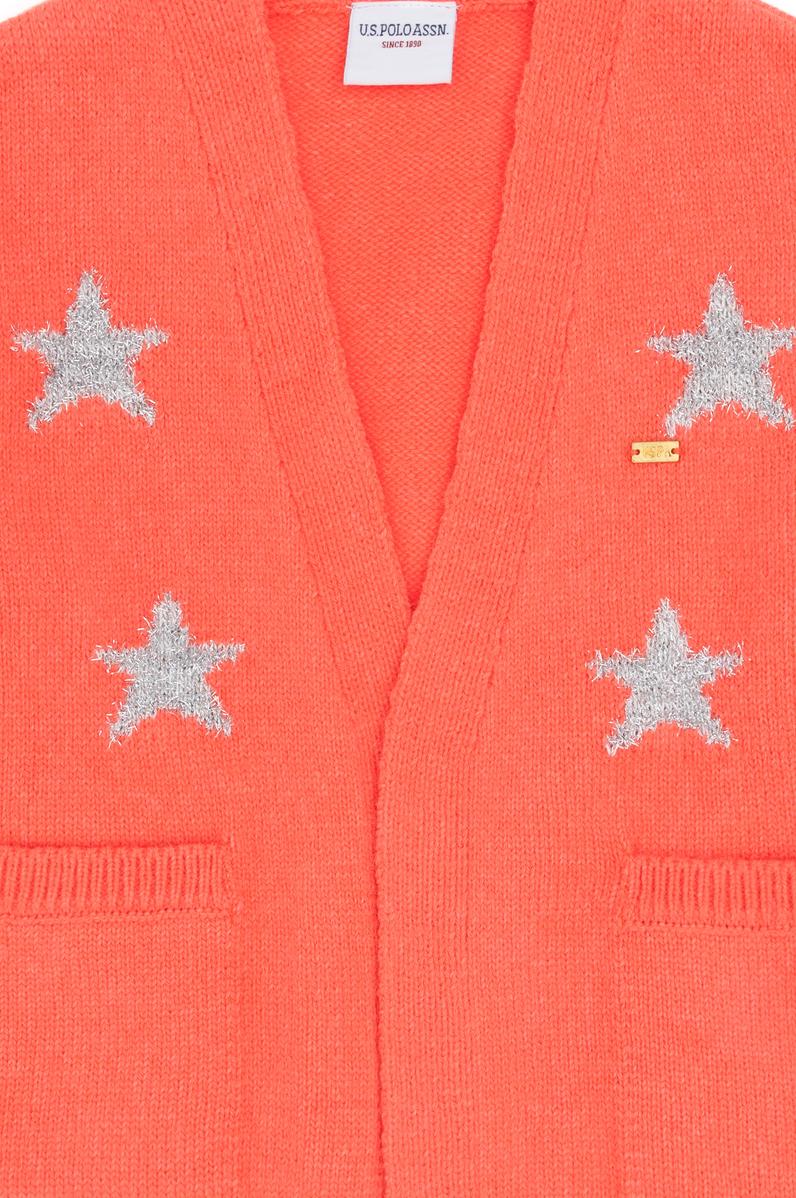 Kız Çocuk Nar Çiçeği V Yaka Triko Hırka