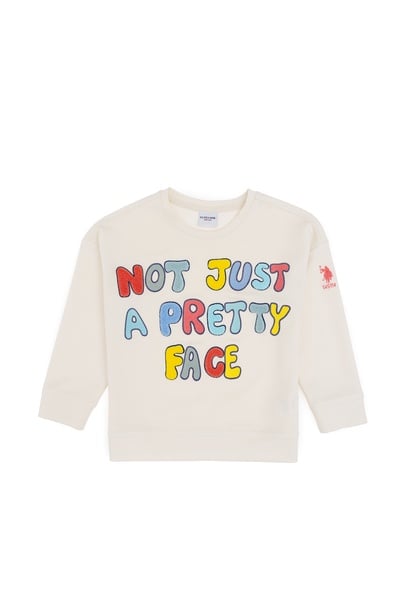 Kız Çocuk Krem Bisiklet Yaka Sweatshirt