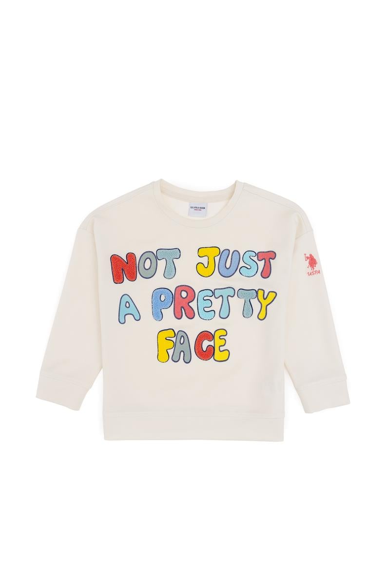 Kız Çocuk Krem Bisiklet Yaka Sweatshirt