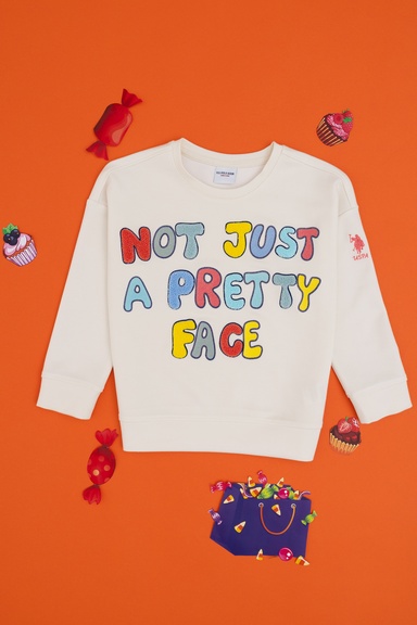 Kız Çocuk Krem Bisiklet Yaka Sweatshirt