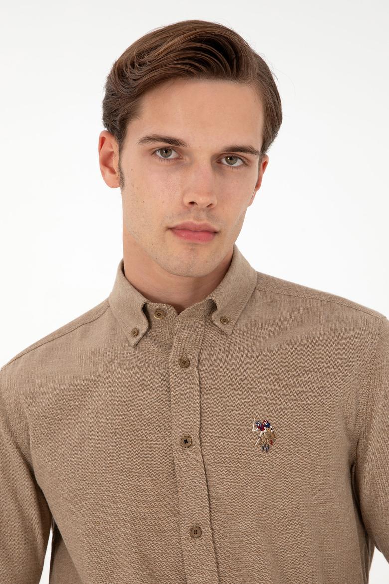 Erkek Haki Uzun Kollu Basic Gömlek - 50293980053