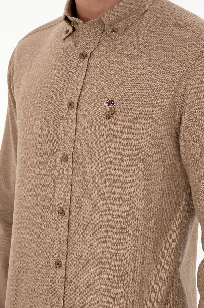 Erkek Haki Uzun Kollu Basic Gömlek