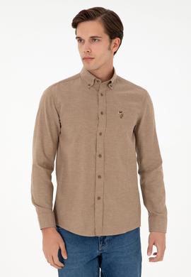 Erkek Haki Uzun Kollu Basic Gömlek - 50293980053