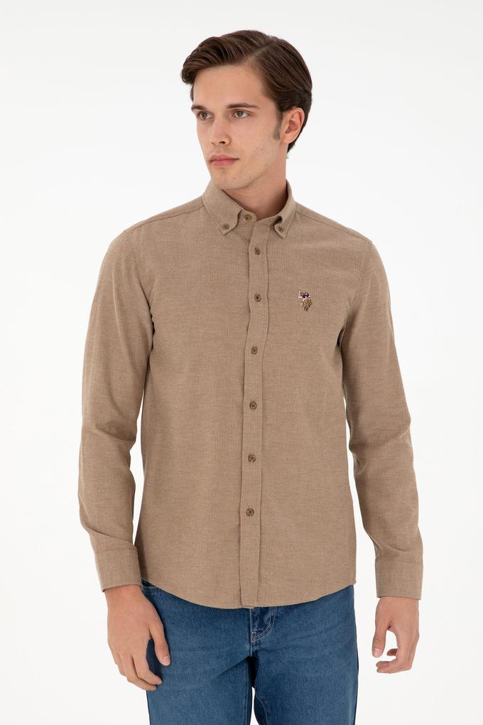 Erkek Haki Uzun Kollu Basic Gömlek