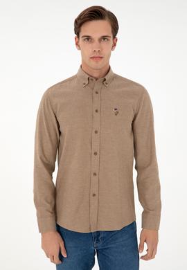 Erkek Haki Uzun Kollu Basic Gömlek - 50293980053