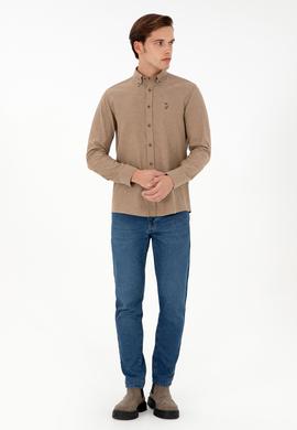 Erkek Haki Uzun Kollu Basic Gömlek - 50293980053