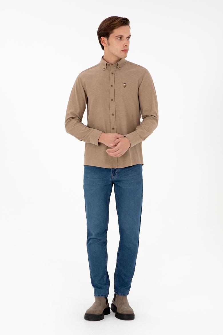 Erkek Haki Uzun Kollu Basic Gömlek - 50293980053