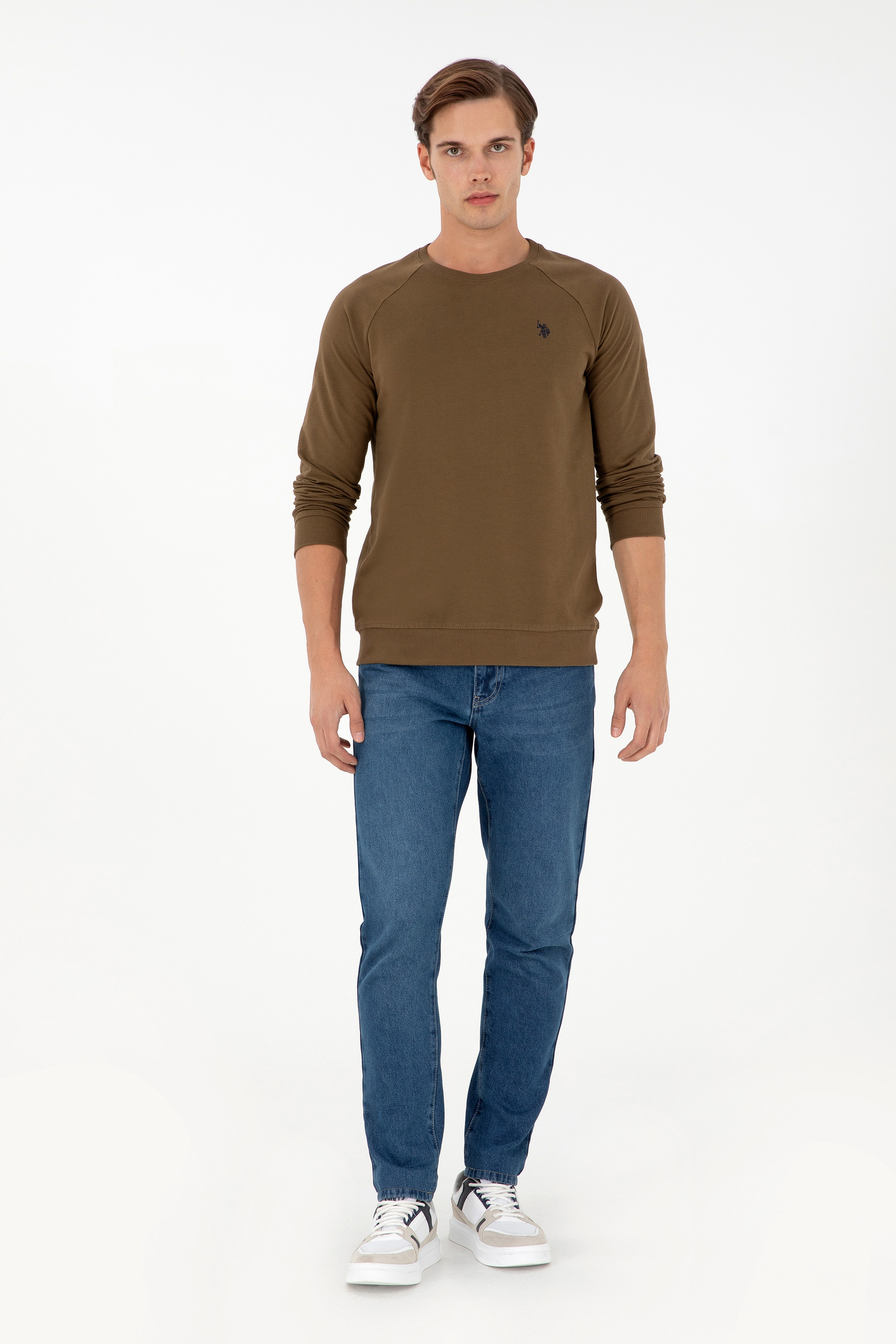 Erkek Haki Basic Sweatshirt