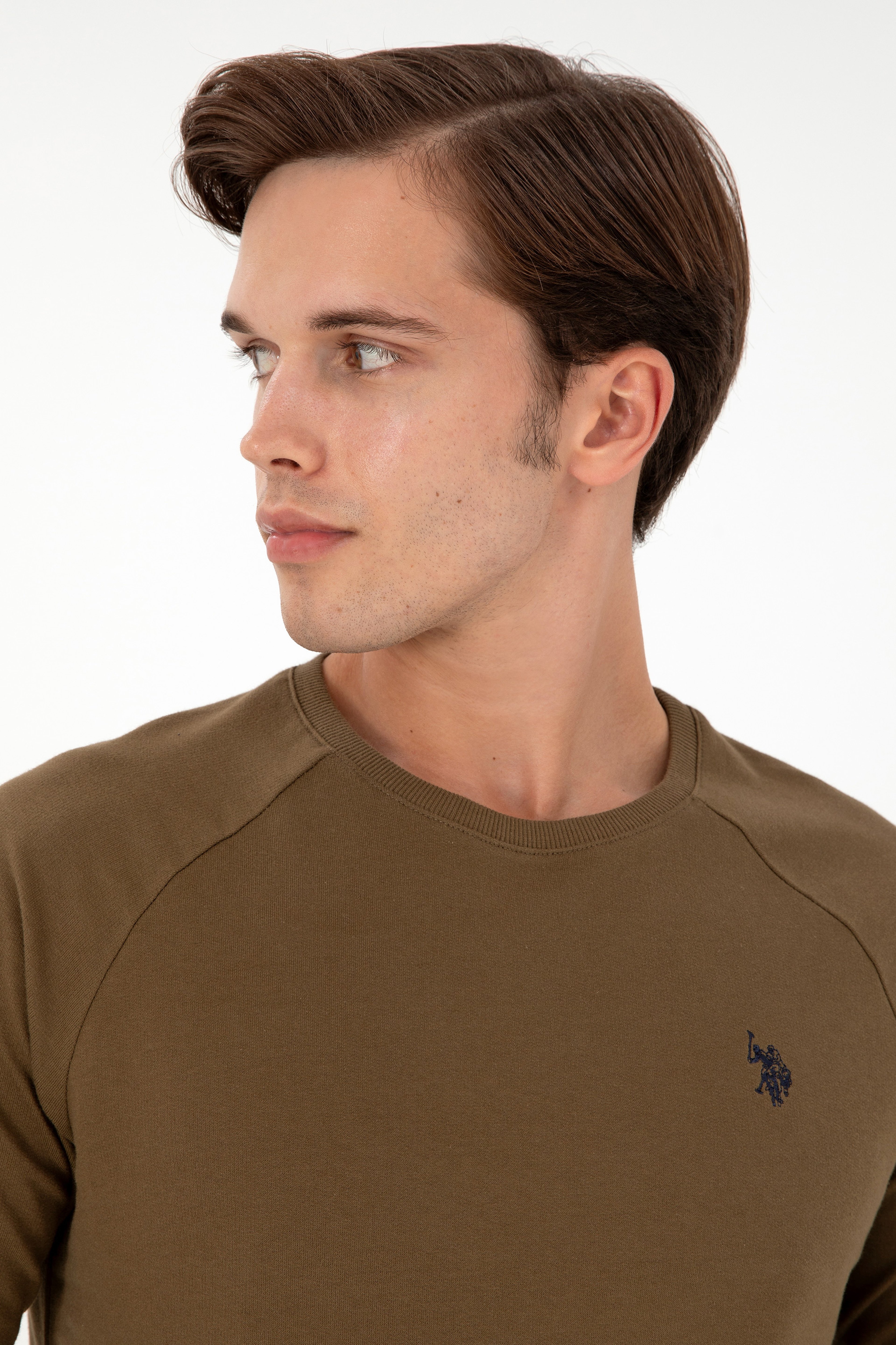 Erkek Haki Basic Sweatshirt - Image 2