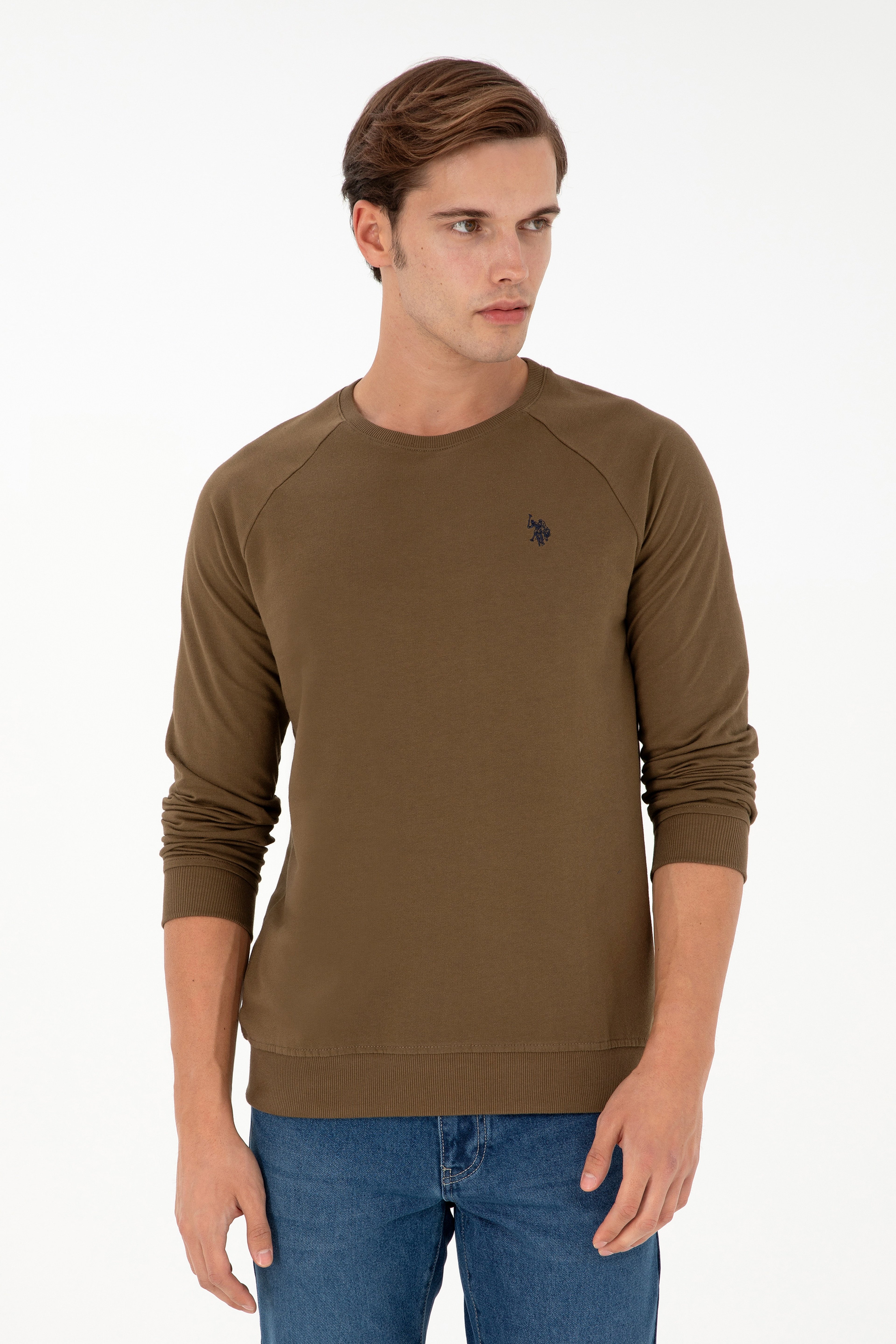 Erkek Haki Basic Sweatshirt - Image 1