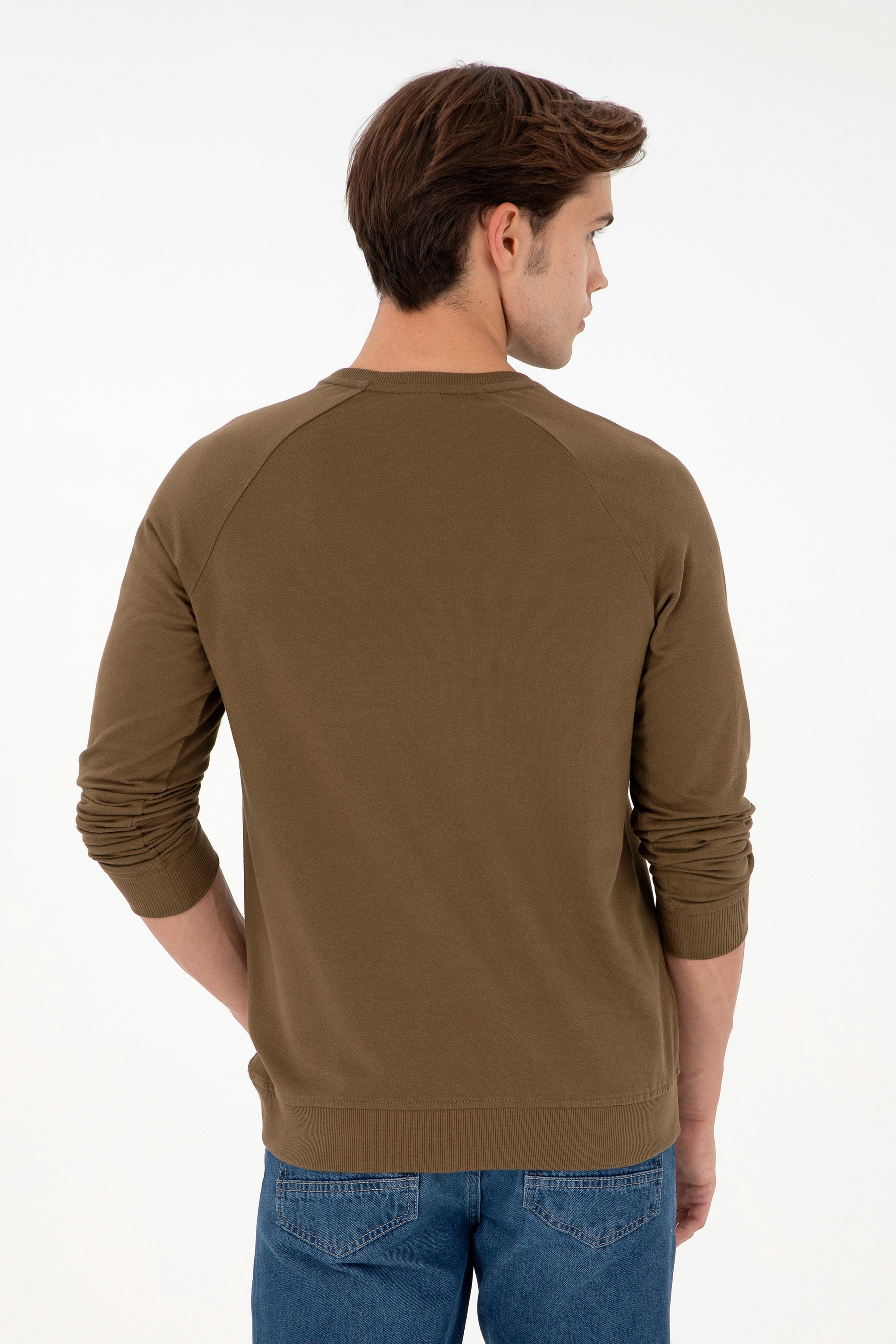 Erkek Haki Basic Sweatshirt