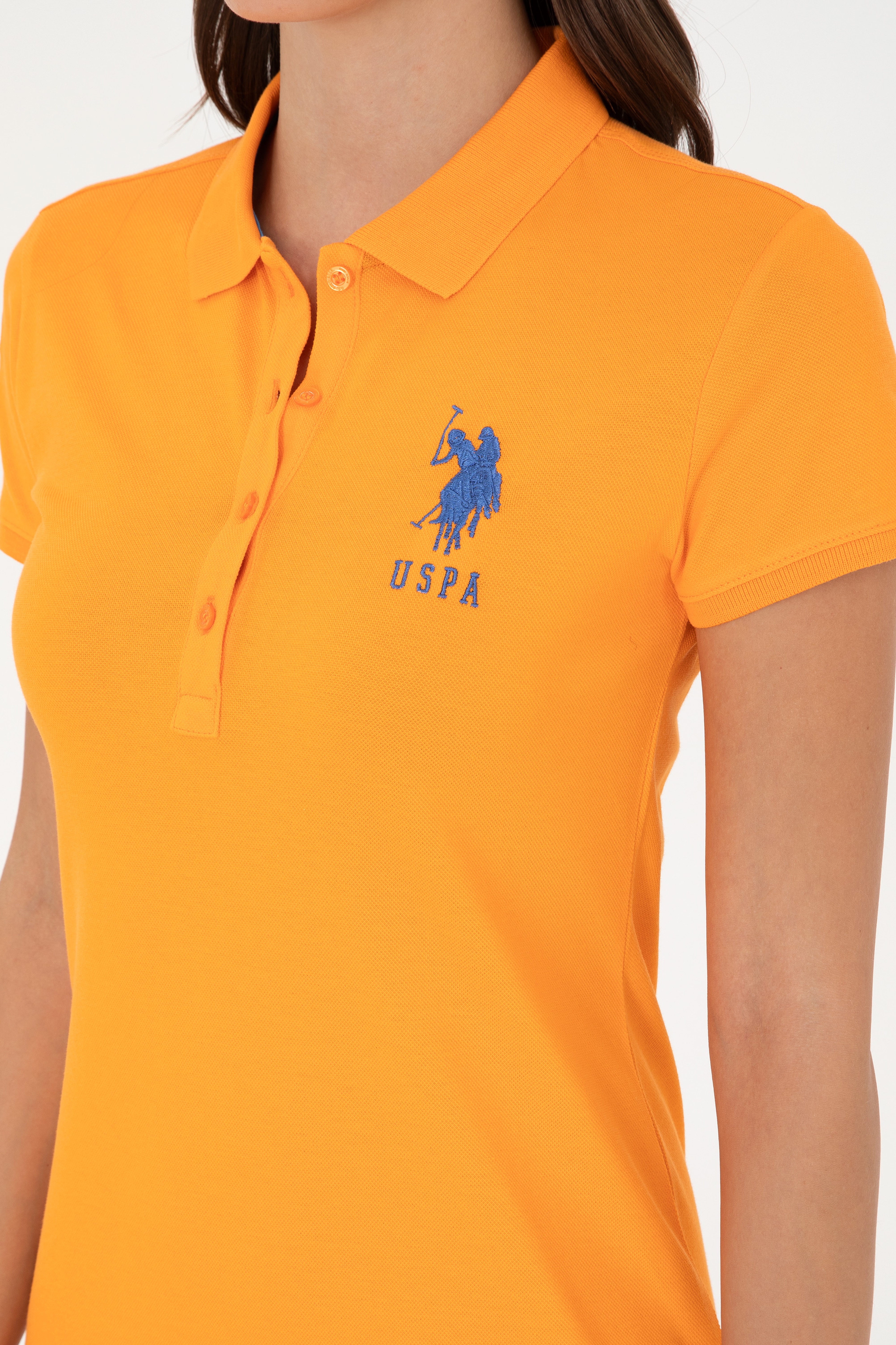 Kadın Turuncu Polo Yaka Mini Boy Örme Elbise - Image 5