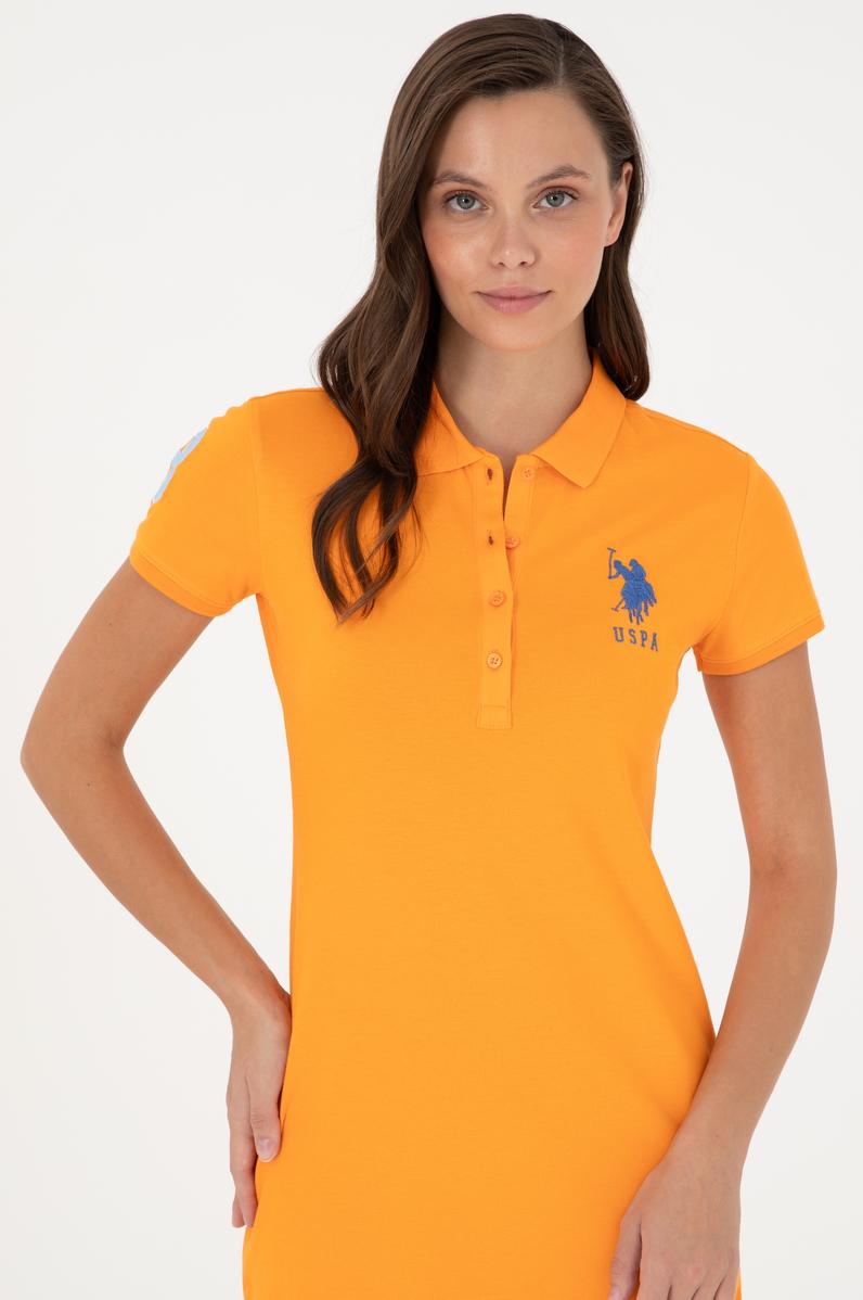 Kadın Turuncu Polo Yaka Mini Boy Örme Elbise