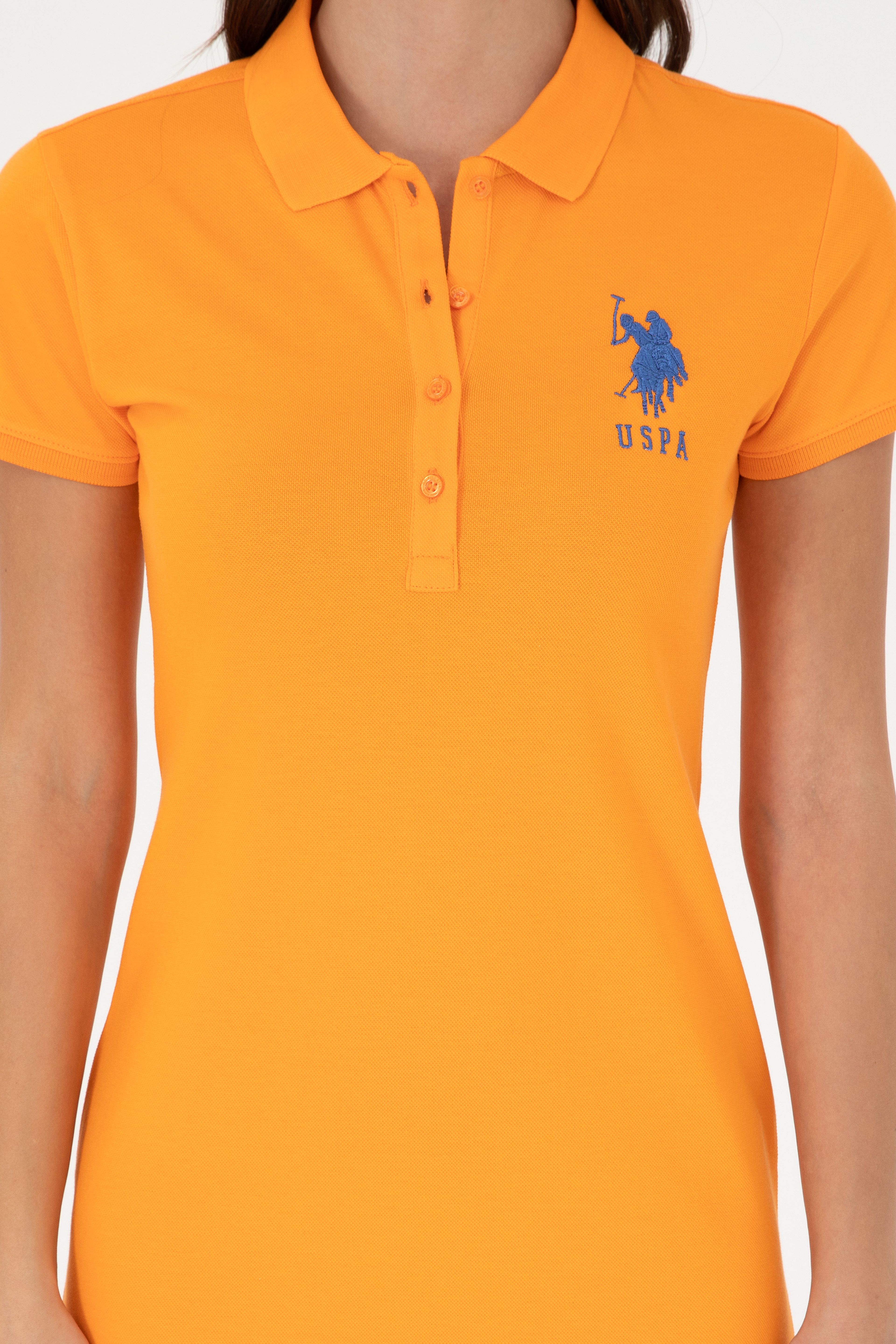 Kadın Turuncu Polo Yaka Mini Boy Örme Elbise - Image 6