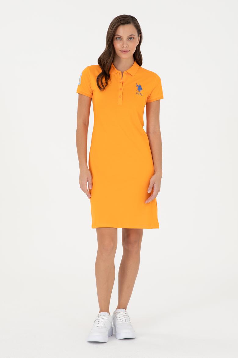 Kadın Turuncu Polo Yaka Mini Boy Örme Elbise - 50280064022