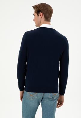 Erkek Slim Fit V Yaka Lacivert Kazak - 50297063007