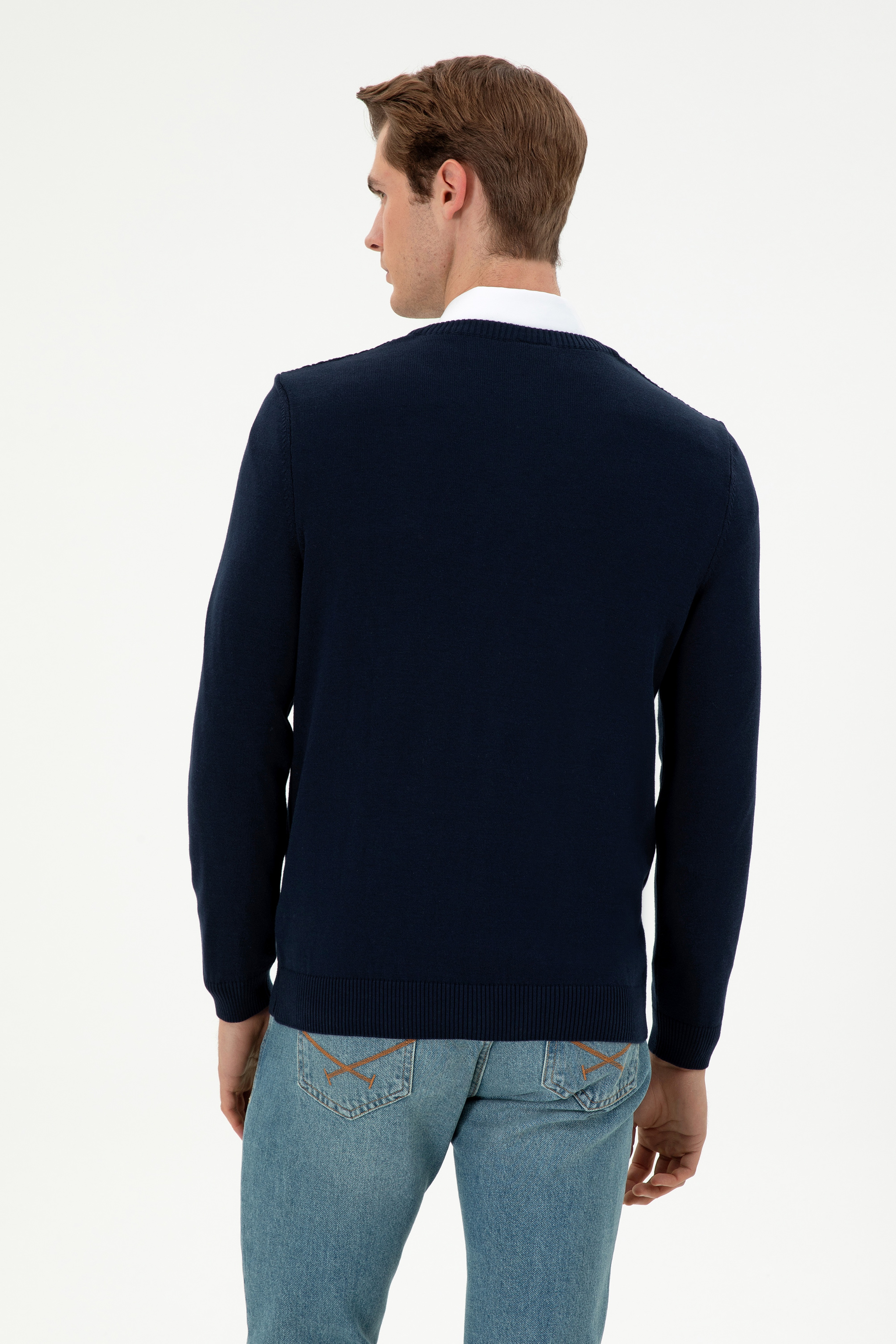 Erkek Slim Fit V Yaka Lacivert Kazak