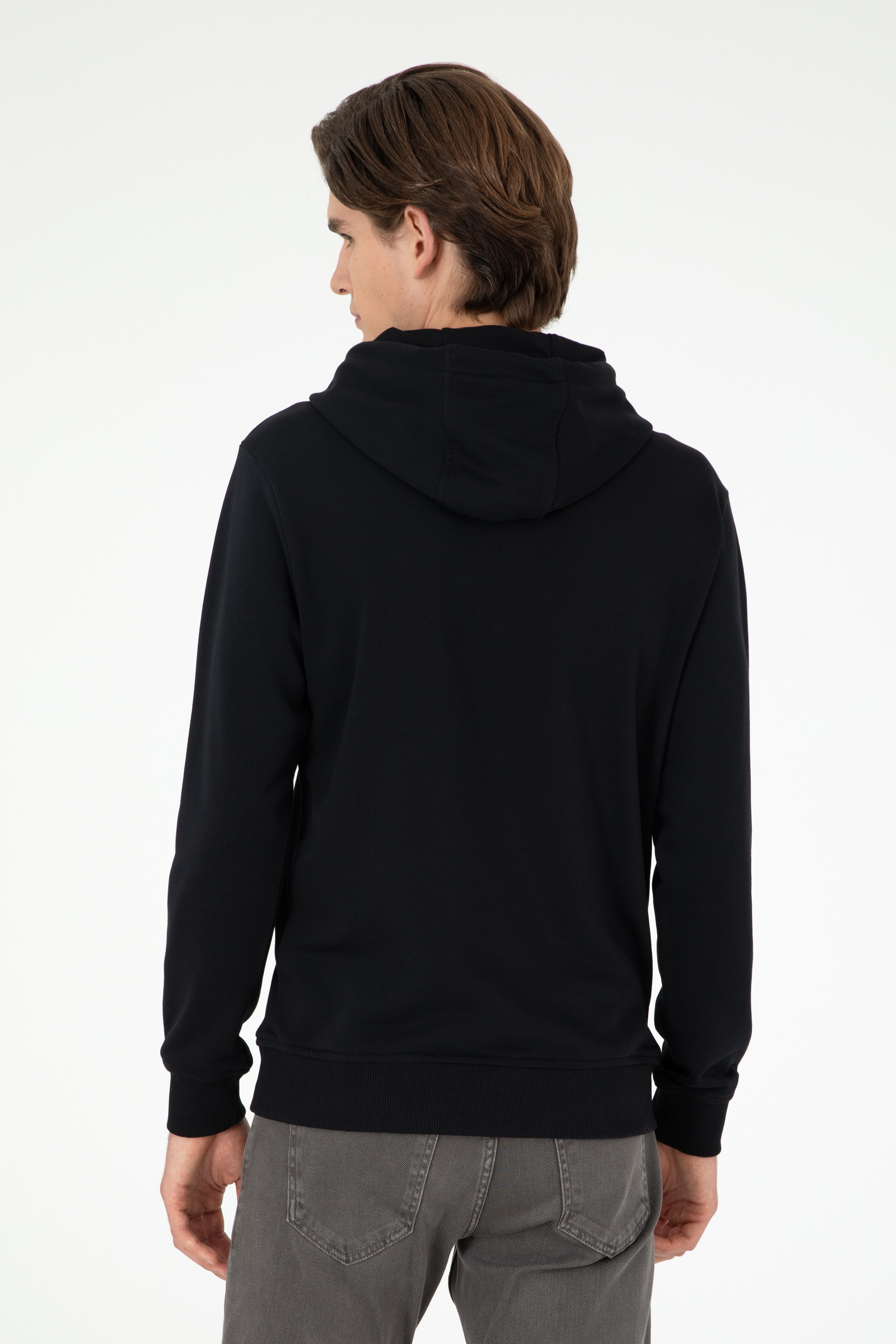 Erkek Siyah Basic Sweatshirt - Image 5
