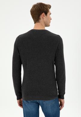 Erkek Slim Fit Bisiklet Yaka Antrasit Melanj Basic Kazak - 50298282013