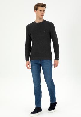 Erkek Slim Fit Bisiklet Yaka Antrasit Melanj Basic Kazak - 50298282013
