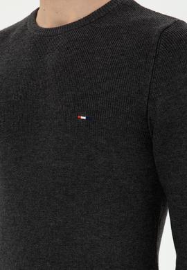 Erkek Slim Fit Bisiklet Yaka Antrasit Melanj Basic Kazak - 50298282013