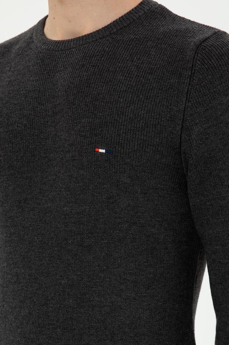 Erkek Slim Fit Bisiklet Yaka Antrasit Melanj Basic Kazak