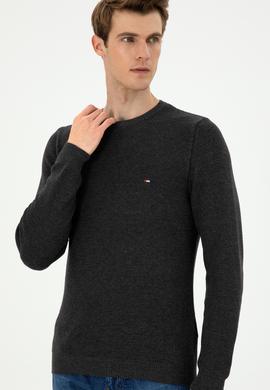 Erkek Slim Fit Bisiklet Yaka Antrasit Melanj Basic Kazak - 50298282013