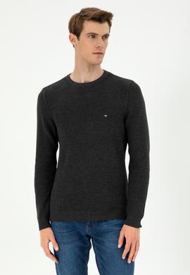 Erkek Slim Fit Bisiklet Yaka Antrasit Melanj Basic Kazak - 50298282013