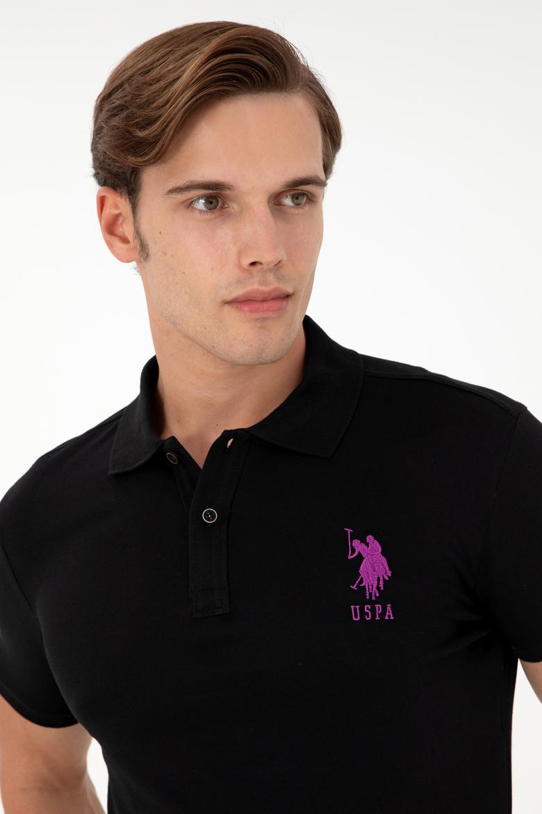 Erkek Slim Fit Polo Yaka Siyah Basic Tişört - 50279568030