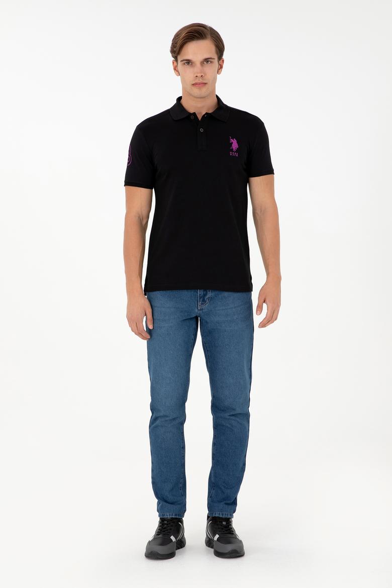Erkek Slim Fit Polo Yaka Siyah Basic Tişört - 50279568030