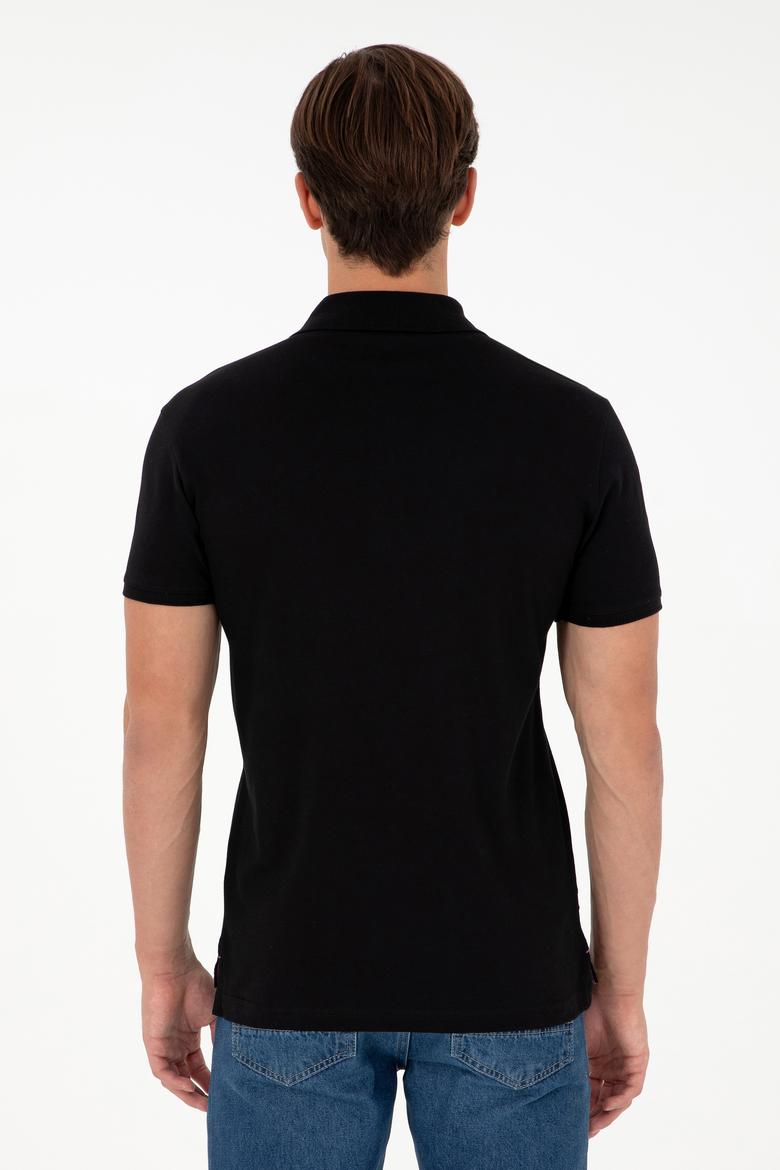 Erkek Slim Fit Polo Yaka Siyah Basic Tişört - 50279568030