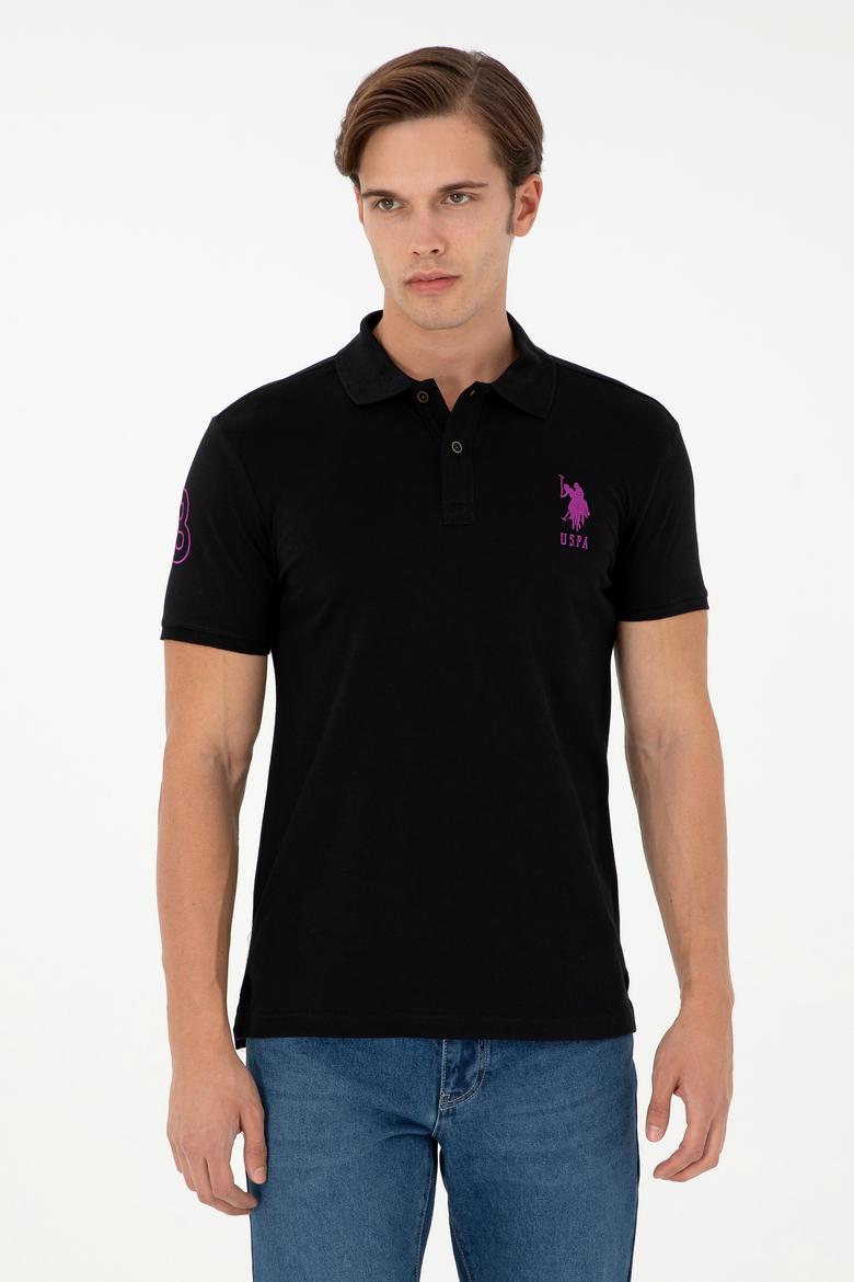 Erkek Slim Fit Polo Yaka Siyah Basic Tişört