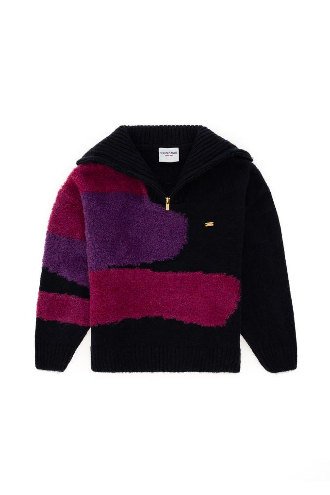 Kız Çocuk Lacivert Fermuarlı Kazak