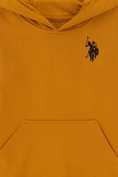 Erkek Çocuk Hardal Basic Kapüşonlu Sweatshirt