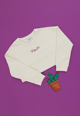 Kız Çocuk Krem Bisiklet Yaka Sweatshirt - 50290704004