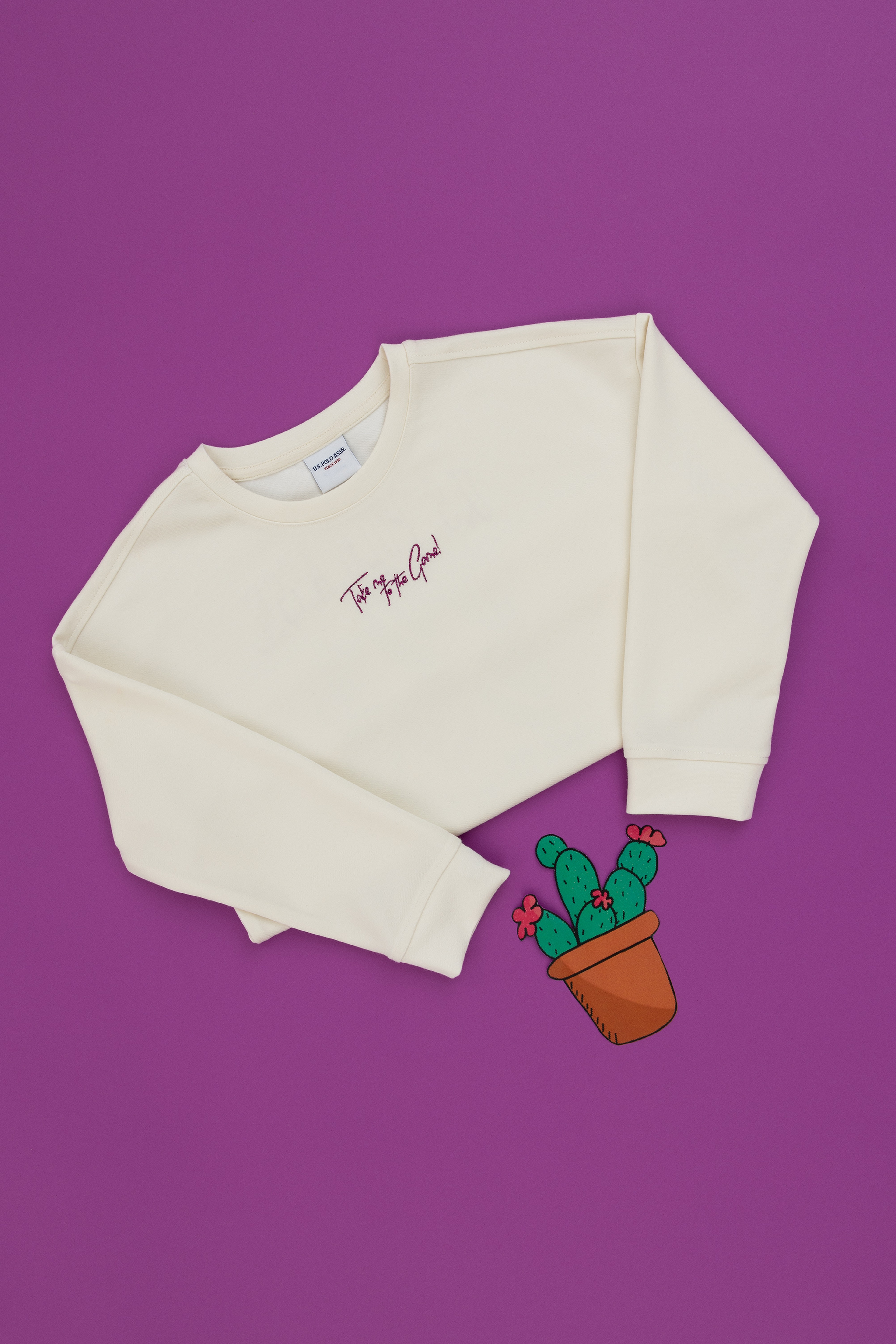 Kız Çocuk Krem Bisiklet Yaka Sweatshirt - Image 1