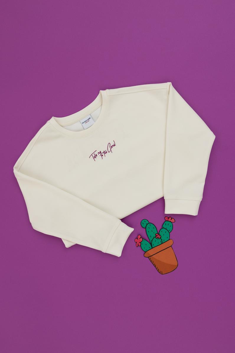 Kız Çocuk Krem Bisiklet Yaka Sweatshirt