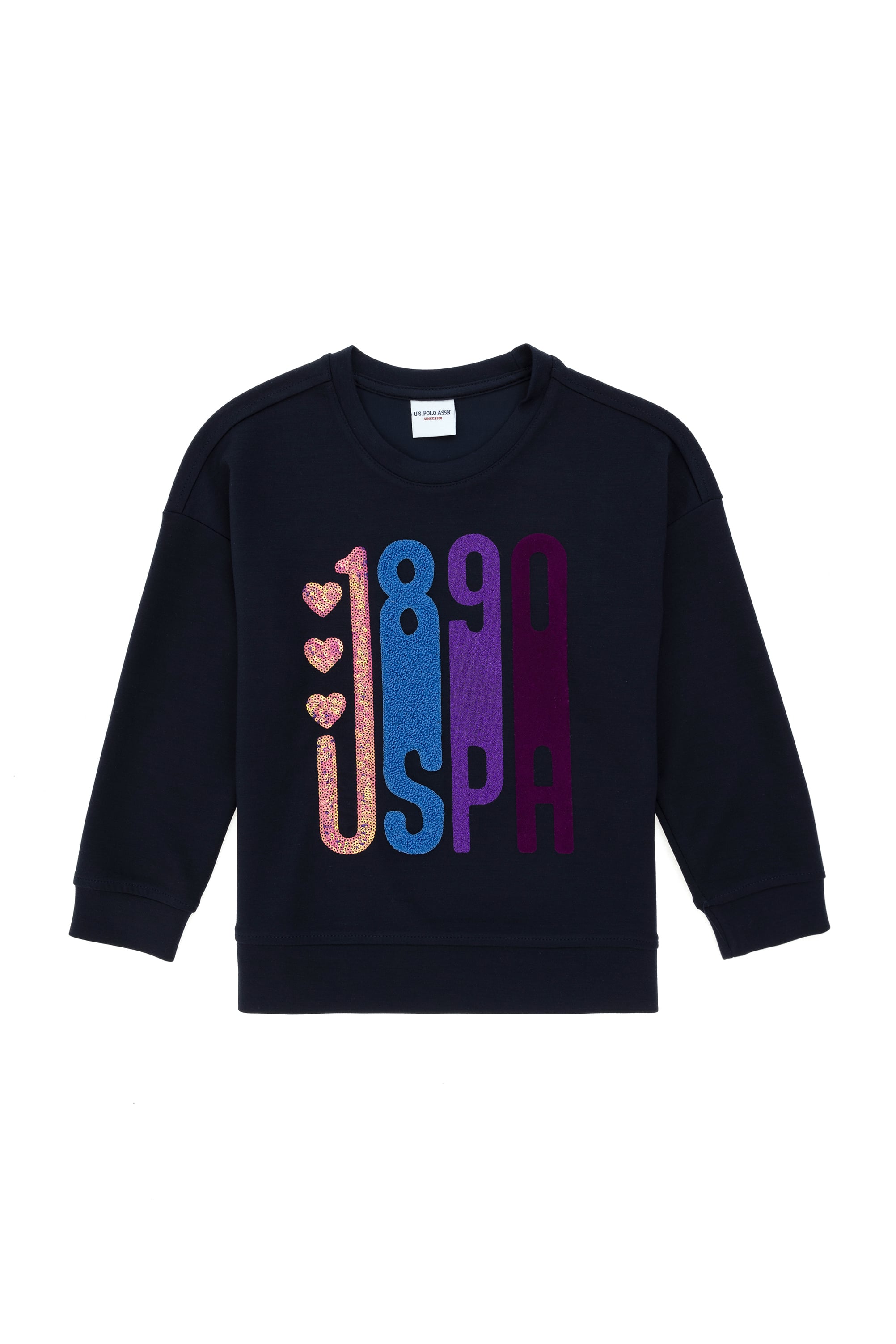 Kız Çocuk Lacivert Bisiklet Yaka Sweatshirt - Image 1