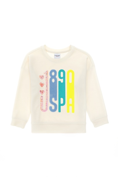 Kız Çocuk Krem Bisiklet Yaka Sweatshirt